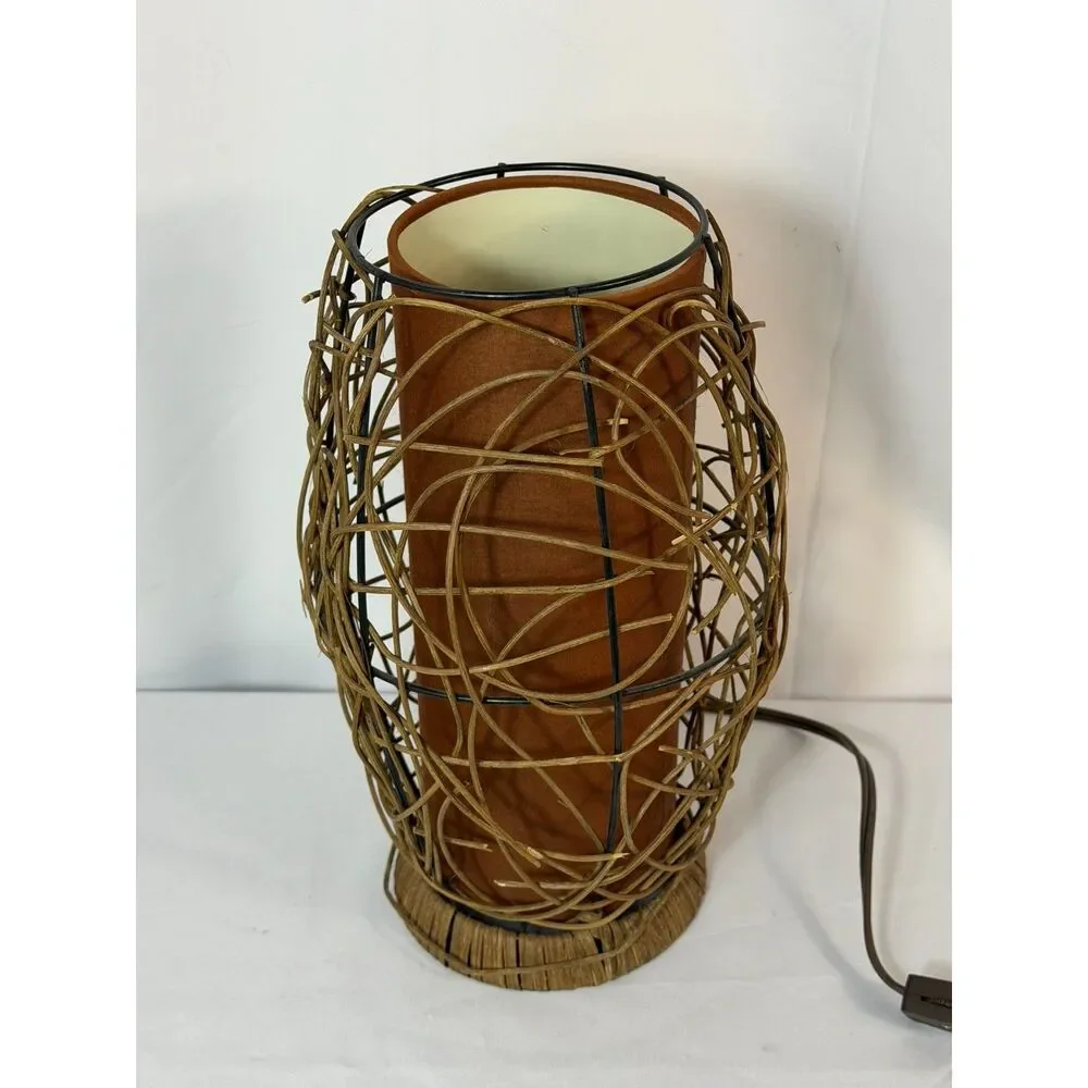 VTG Mid Century Noguchi Like Table Lamp Bamboo Ambient Hurricane Wood Boho WORKS